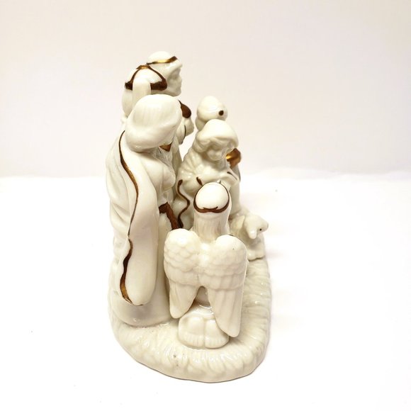 Christmas Nativity Figurine White Porcelain Gold Gilt Trim One Piece 4" x 4.5" - Picture 4 of 7
